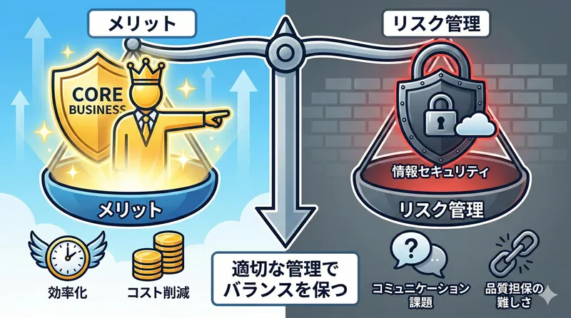 営業事務の外注はコア業務への集中などメリット大だがリスク管理も重要